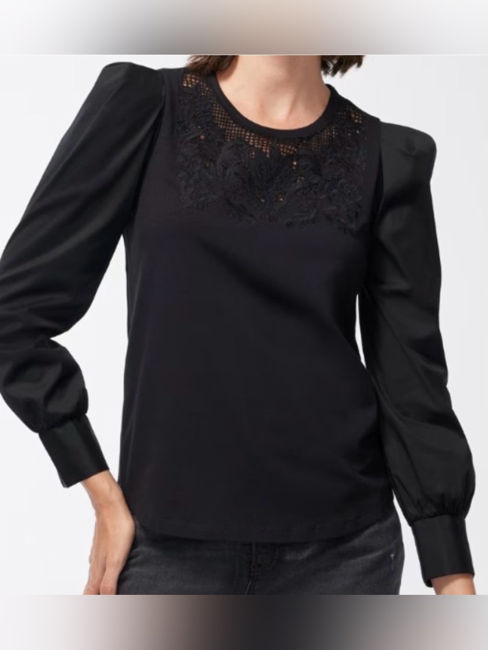 NWT Chico’s Womens Laser Cut Front Tee / Top Long Puff Sleeve Top 4 XXL